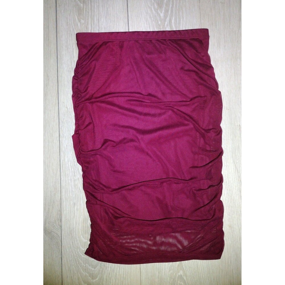See You Monday - Burgundy Midi Skirt - Stretch Polyester - Size L